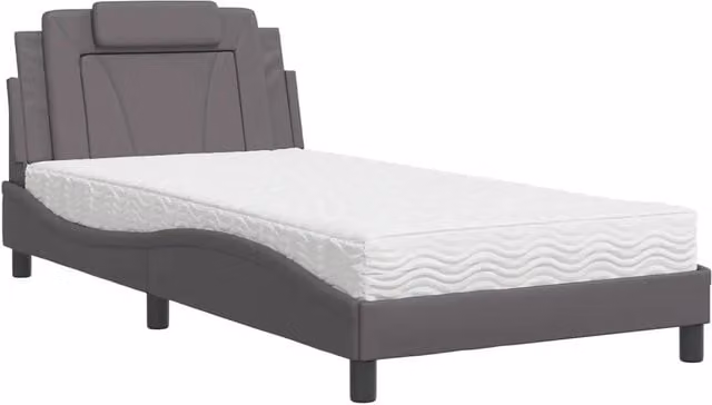 Letto singolo | Letto per adulti | Letto Viana con Materasso Grigio 100x200 cm in Similpelle