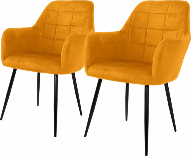 ML-Design set di 2 sedie da pranzo con schienale e braccioli, giallo senape, sedia da cucina con rivestimento in velluto, sedia imbottita con gambe in metallo