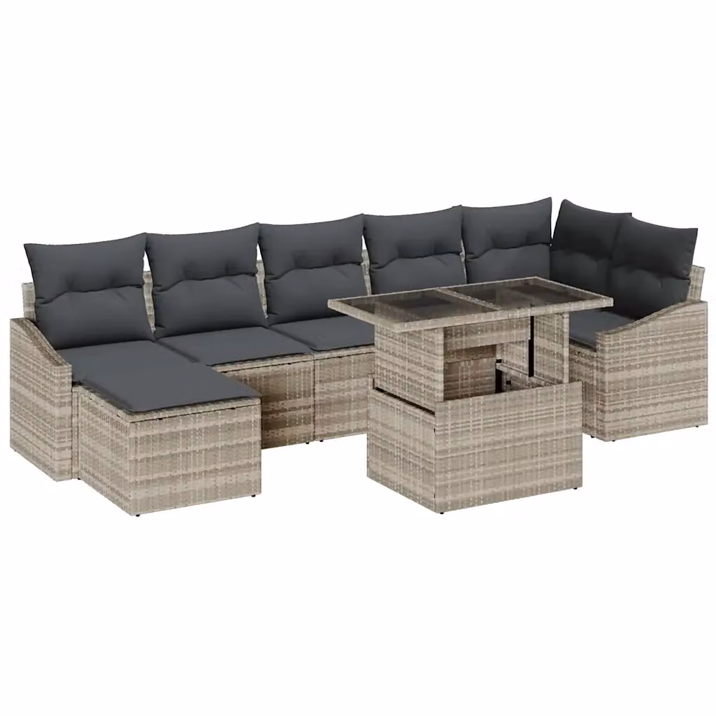 Set Divano da Giardino vidaXL 8 pz a Forma a L con Tavolino e Ottoman Grigio – 2