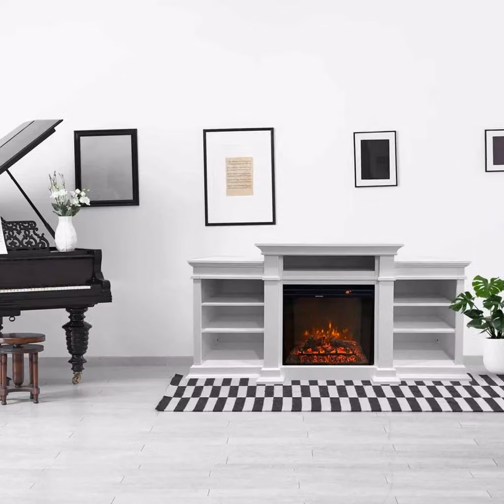 Frankystar Biden Camino elettrico da terra con effetto fiamma, colore bianco, L: 179 cm, P: 48 cm, H: 85 cm – 2