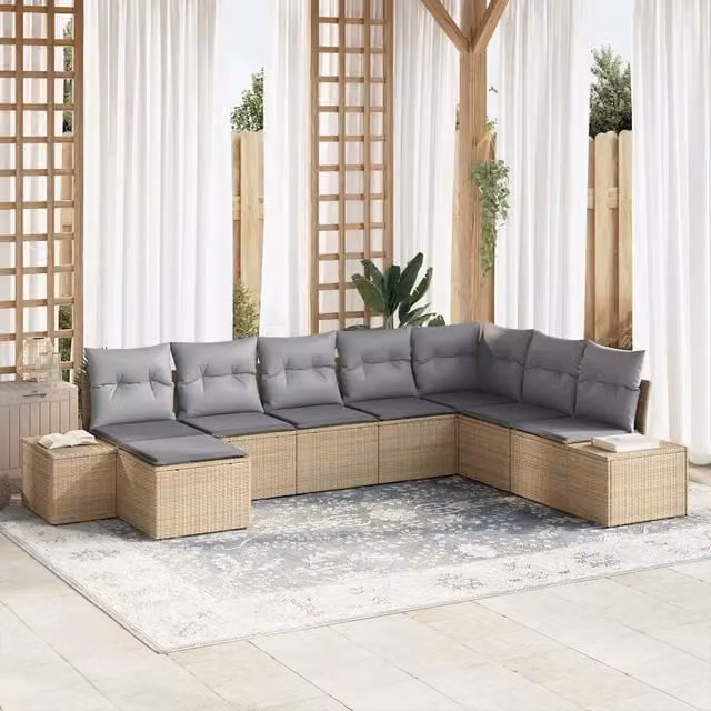 Set Divano da Giardino 8 pz Beige e Grigio Chiaro polyrattan 3355849