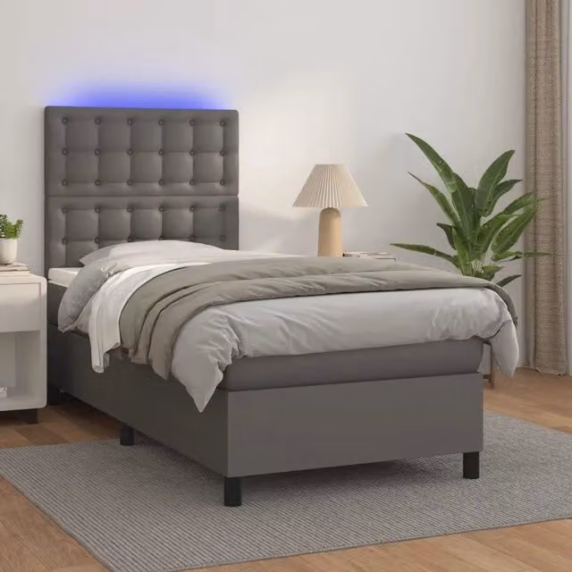 Giroletto Molle con Materasso e LED-Struttura Letto Grigio 90x190cm Similpelle 428200