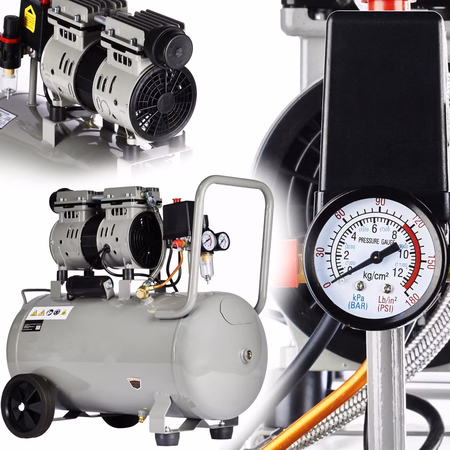 KRAFT&DELE | Compressore silenzioso, 50 l, 8 bar, compressore silenzioso senza olio, compressore d'aria senza olio, compressore ad aria compressa 230 V, con ventilatore di scarico integrato