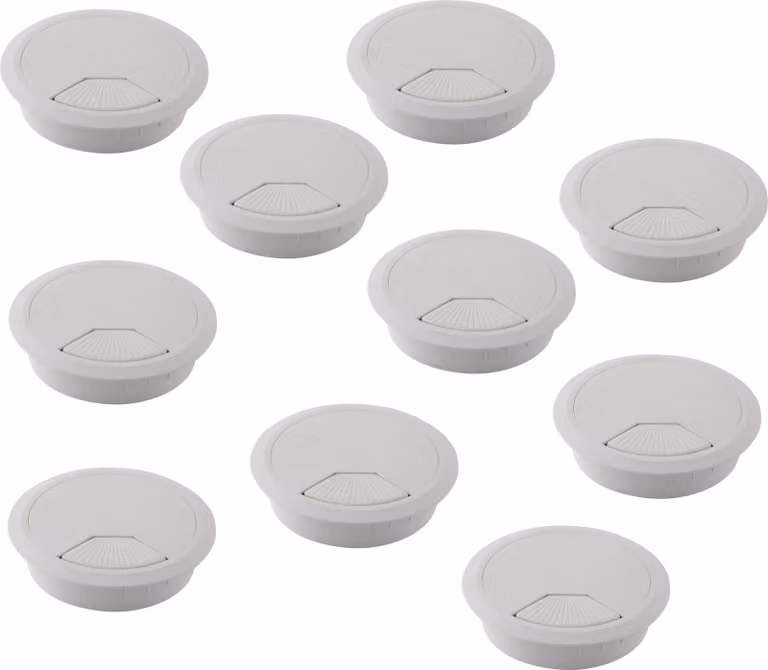 set di 10 - Passacavi da scrivania - 10 pezzi di passacavi con guarnizione antipolvere per varie scrivanie e piani di lavoro per l'ufficio | passacavi rotondo in plastica ABS | passacavi 80 mm in bianco