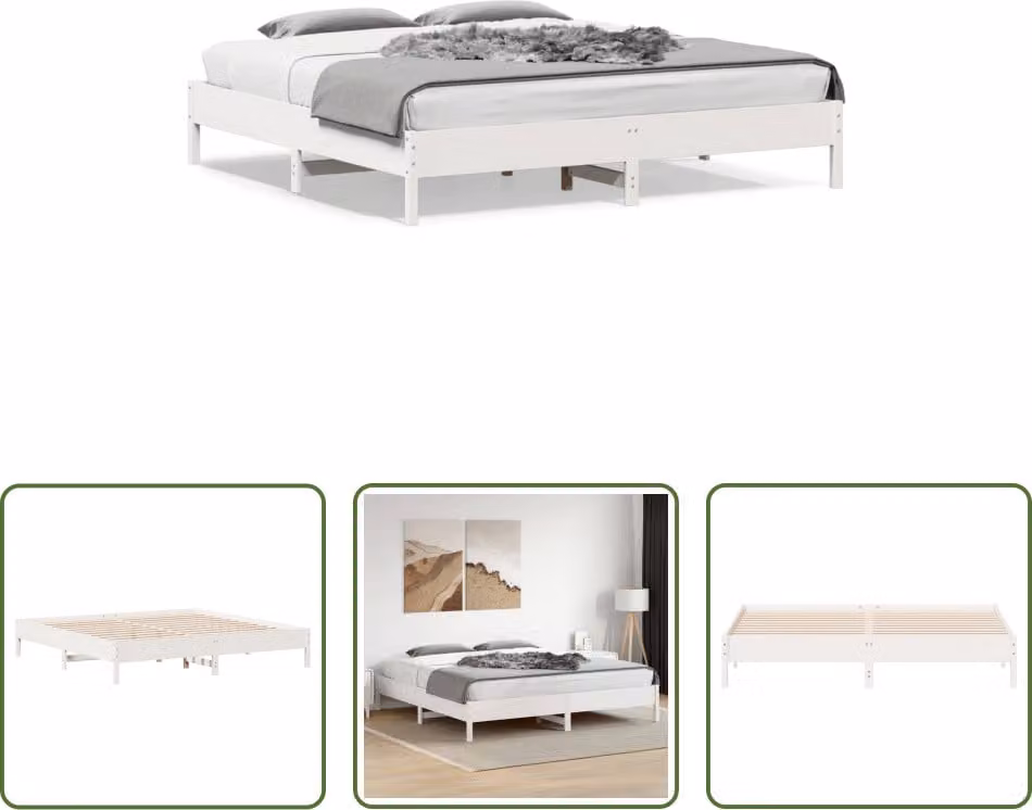 The Living Store Letto in legno massiccio bianco 200x200 cm pino