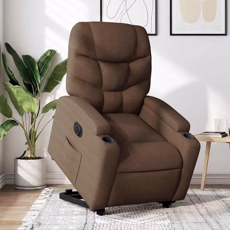 vidaXL Poltrona Alzapersona Reclinabile Elettrica in Tessuto Marrone con Supporto per Senior
