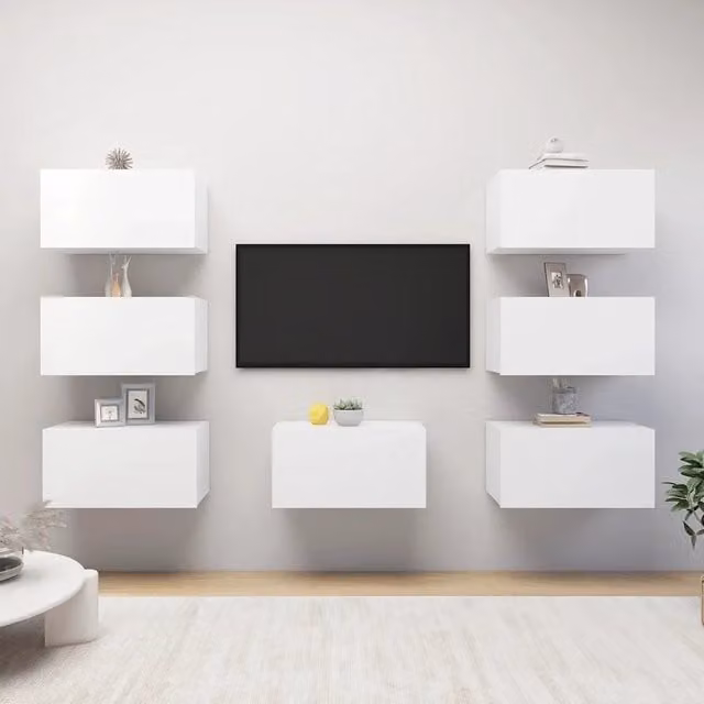 Mobili Porta TV 7 pz Bianchi 30,5x30x60 cm in Legno Multistrato 3078743