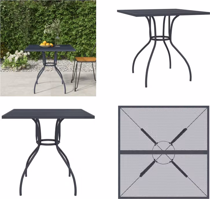 vidaXL Tavolo da giardino antracite 80x80x72,5 cm in rete d'acciaio - Tavolo da giardino - Tavoli da giardino - Tavolo da esterno - Tavolo da patio