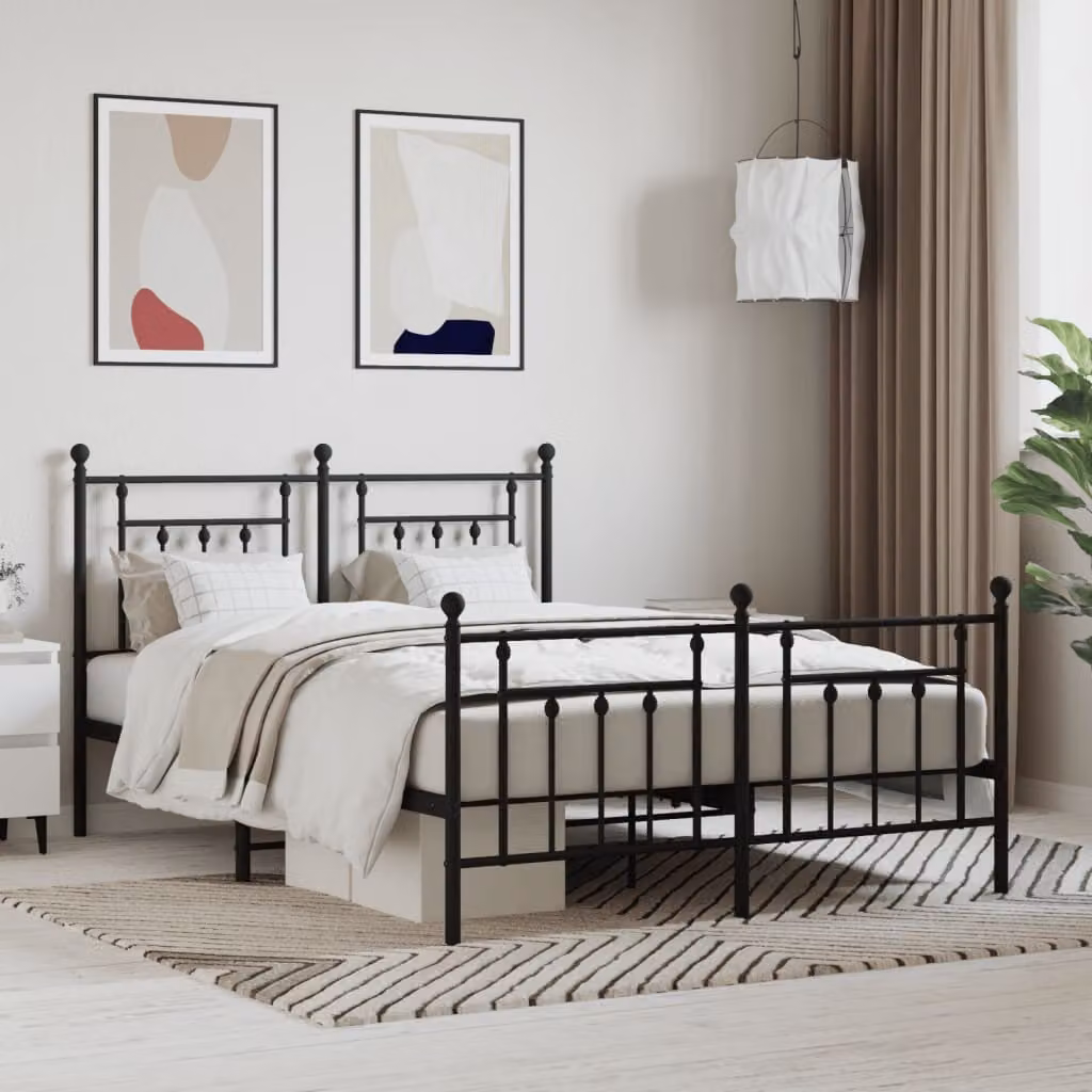 The Living Store Struttura letto con testiera e pediera in metallo nero 150x200 cm