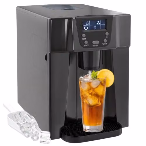 HOMCOM Macchina per il ghiaccio con erogatore di acqua, 12 kg in 24 ore, 9 cubetti di ghiaccio in 6-10 minuti, ice maker portatile, dimensioni del ghiaccio regolabile, timer, serbatoio dell'acqua 3 l