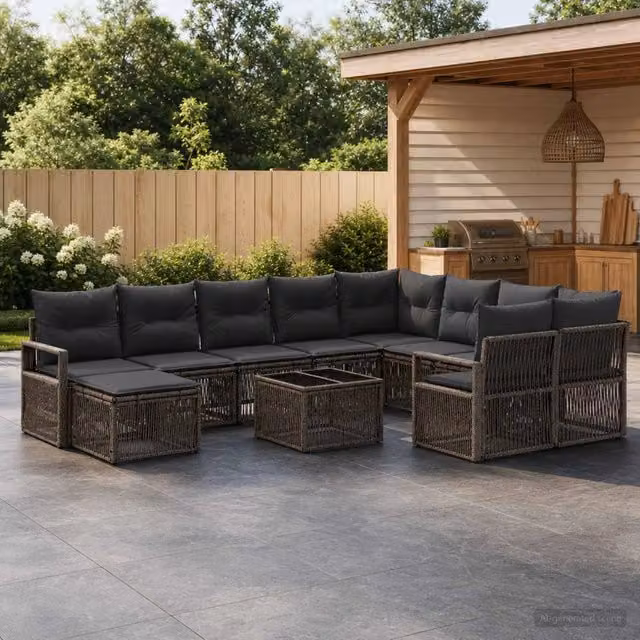 Set Divano da Giardino 11 pz Grigio polyrattan 3435908