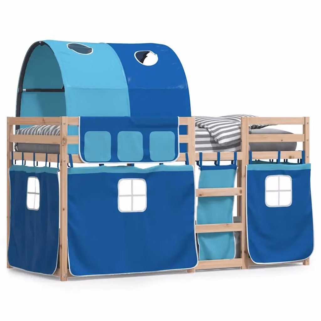 vidaXL Letto a Castello per Bambini in Legno di Pino Massello Blu L 90 x P 200 cm – 2