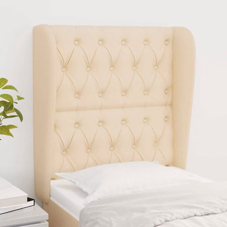 Testiera ad orecchio vidaXL in tessuto beige con struttura in legno e pannello imbottito L: 83 cm, P: 23 cm, H: 118-128 cm