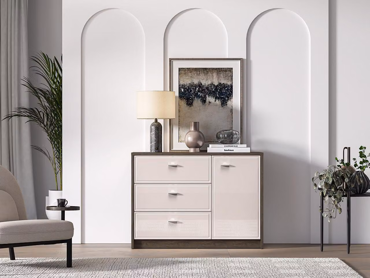 Cassettiera combinata SAFIEH - rovere / cashmere