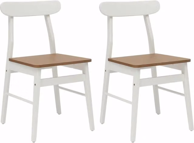 Set di 2 sedie da pranzo in legno di gomma bianco e naturale L/P/H: 43 x 44,5 x 77 cm