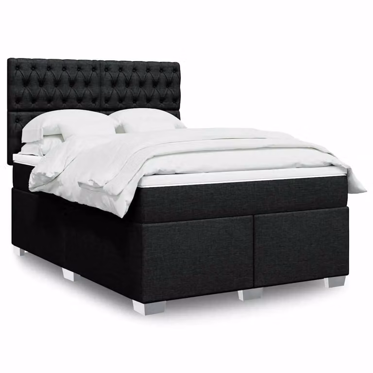 vidaXL Giroletto a Molle Ibrido con Materasso Nero e Bianco in Tessuto L/P/H: 140 x 190 x 150,5 cm
