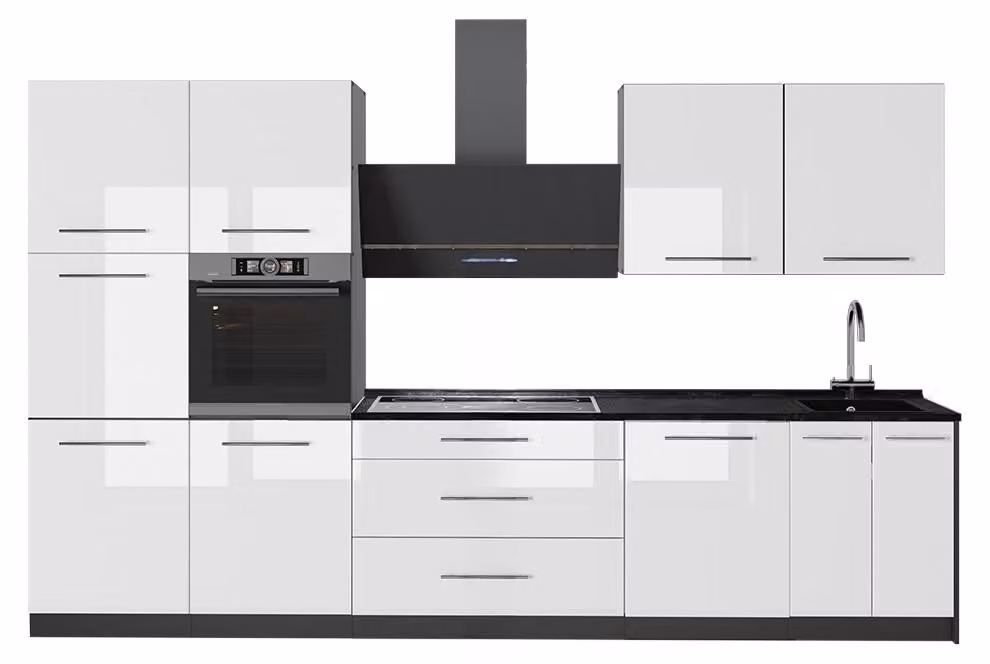 Cucina componibile Vicco Fame-Line Bianco lucido/Antracite 340 cm, PL Antracite, Model 64576