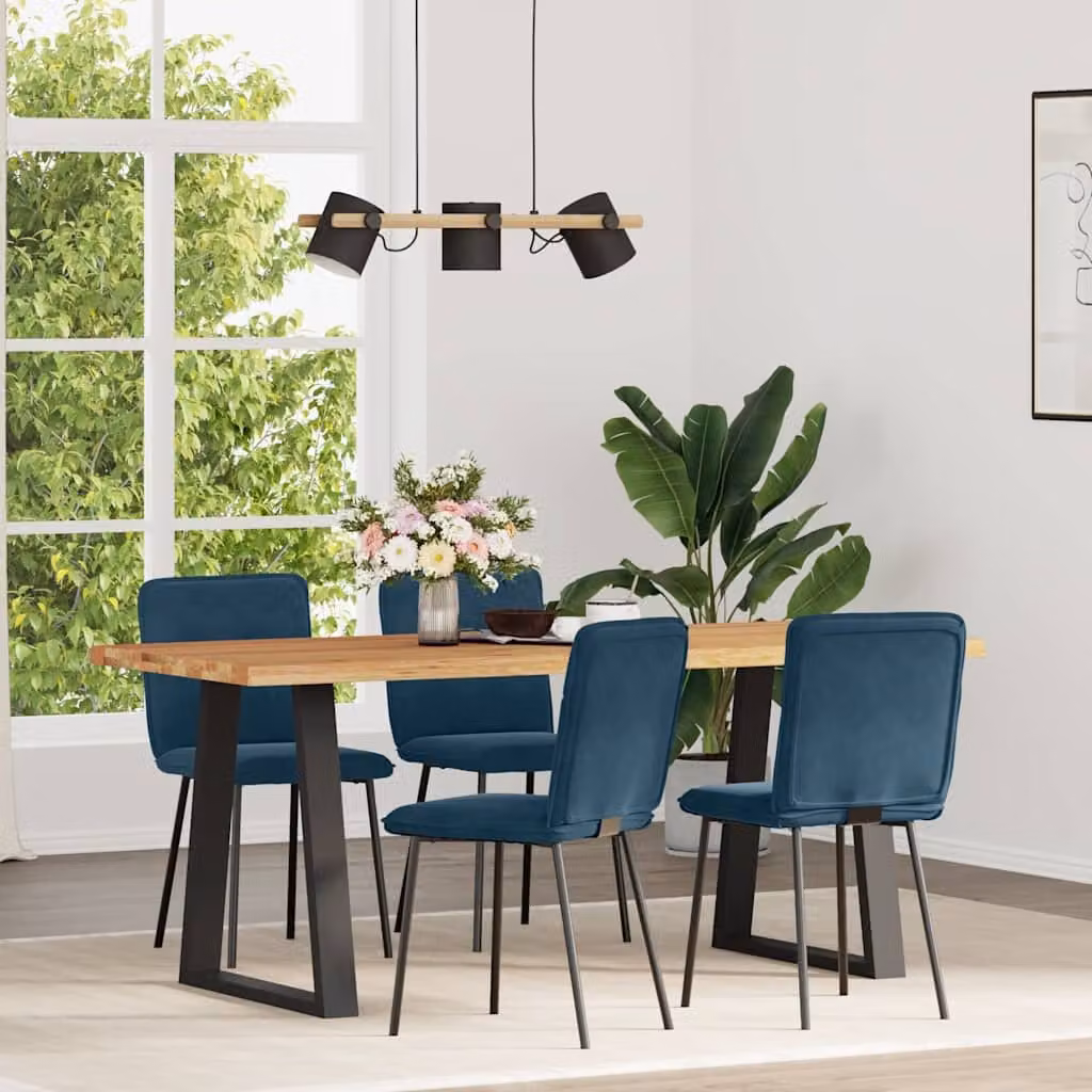 Set di 4 sedie da pranzo vidaXL in velluto blu con struttura in metallo e legno per soggiorno o cucina