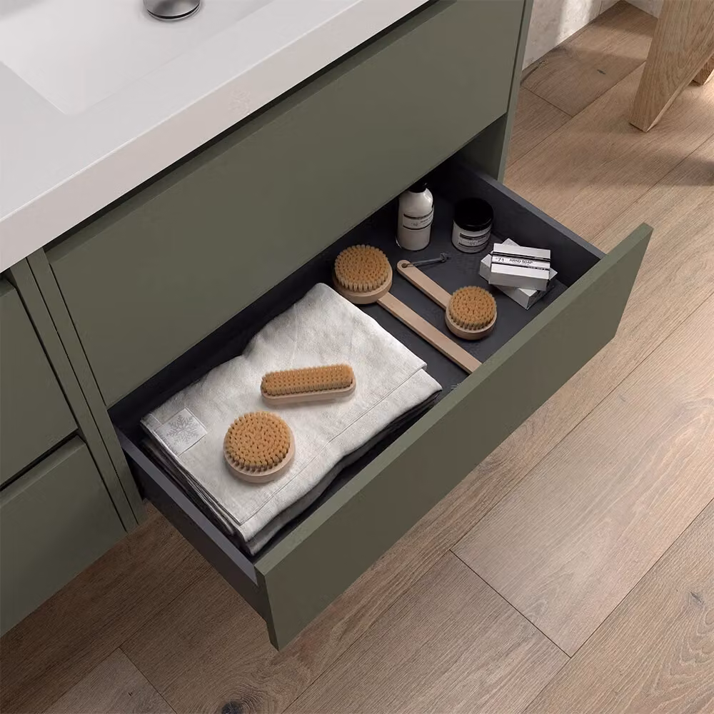 Mobile bagno sospeso Gaya Inbagno verde satinato con lavabo ad incasso e ante con cassetti soft close – 2