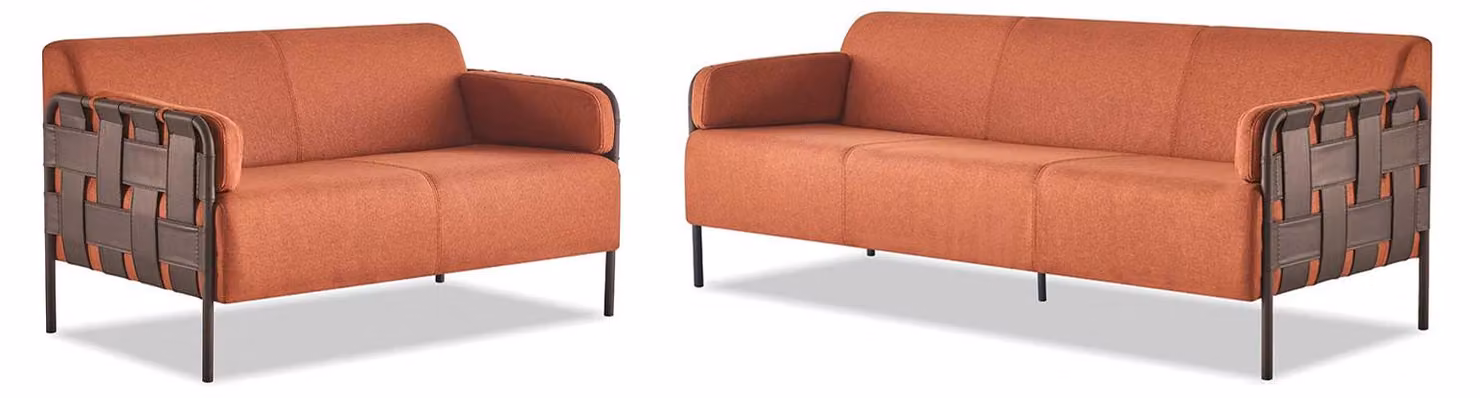 Sofas Sofagarnituren 3-Sitzer 2-Sitzer Orange Textil Set Leder Edelstahl