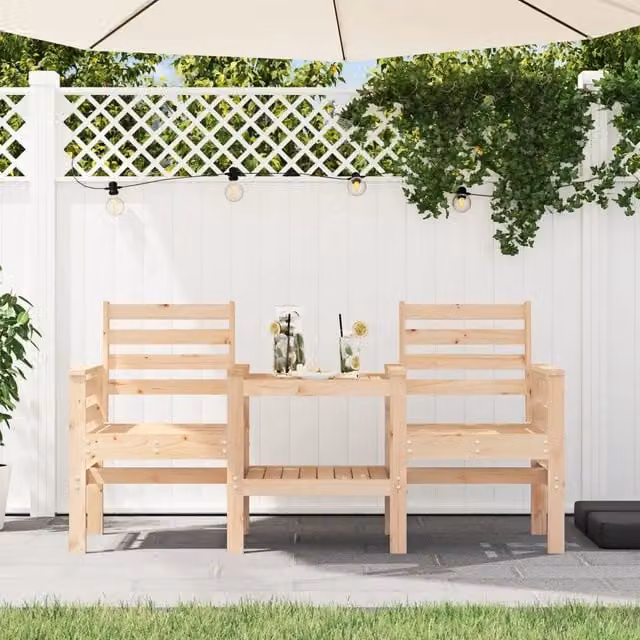 Set da giardino Design Mania con panca e tavolino in legno di pino massello per 2 persone