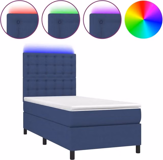Letto singolo | Letto per adulti | Letto a Molle con Materasso e LED Blu 90x190 cm in Tessuto