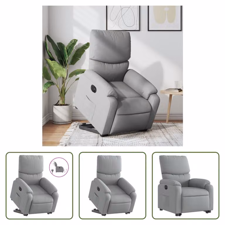 The Living Store Poltrona relax con supporto elettrico in tessuto grigio chiaro