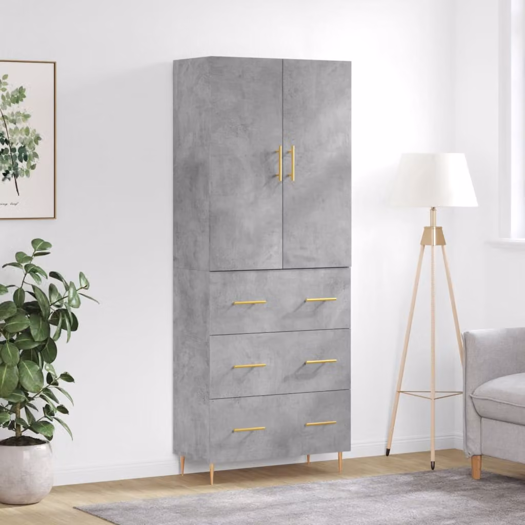Credenza moderna vidaXL in legno e metallo grigio L: 69,5 cm, P: 34 cm, H: 180 cm