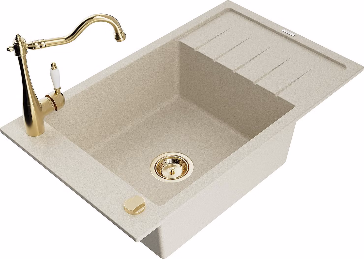 Mexen Elias lavello in granito a 1 vasca con gocciolatoio e miscelatore cucina Carla, beige - 6511-69-670700-50