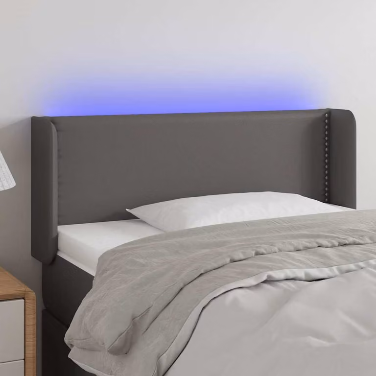 Testiera per letto vidaXL in similpelle grigia con illuminazione LED e porta di ricarica USB, L 83 cm, P 16 cm, H 78-88 cm