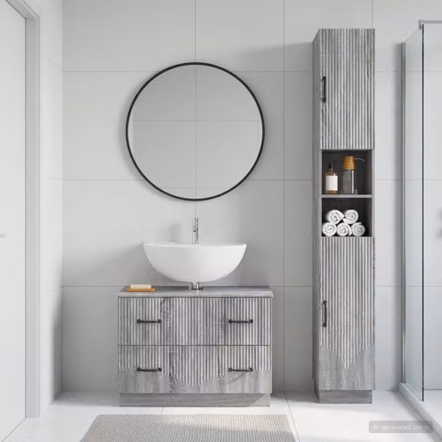 Set di mobili da bagno moderno vidaXL composto da armadietto a muro e mobile lavabo in legno grigio opaco