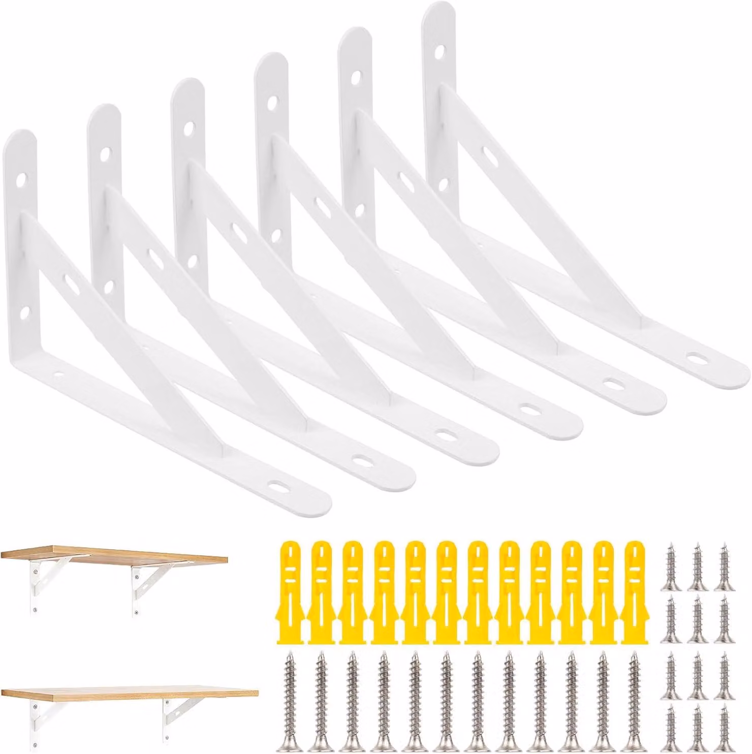 Supporti a triangolo per mensole da parete, confezione da 6, dimensioni 15 x 9,5 x 1,5 cm, colore bianco, adatti per la cucina