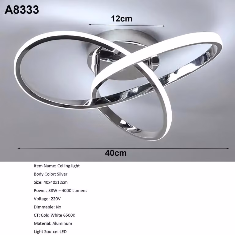 Plafoniera - A8333 - Moderna - Curva - LED - Luce bianco caldo 3000 K - Non dimmerabile - Argento