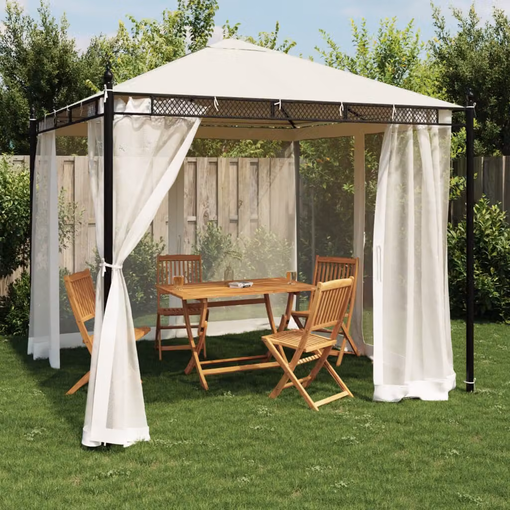 Gazebo vidaXL moderno in acciaio con pareti in poliestere, colori antracite e beige, L/P/H: 293 x 293 x 283 cm