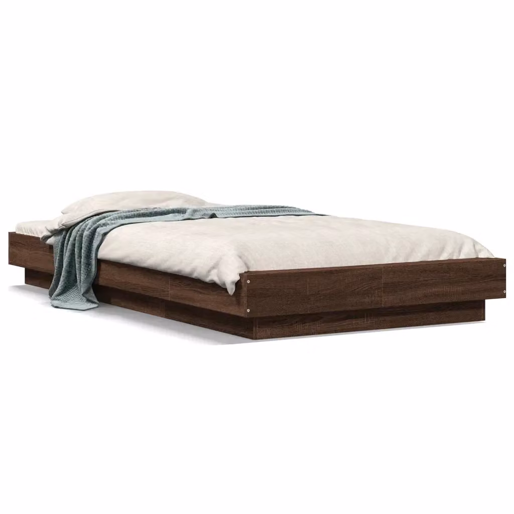 vidaXL Giroletto Moderno in Legno con Luci LED e Porta USB, Rovere Marrone, L 100 x P 200 cm – 2