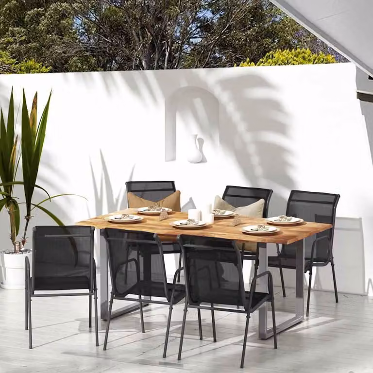 Set di 6 sedie da giardino vidaXL in acciaio verniciato e textilene nere con braccioli