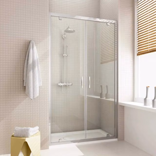 Porta Parete Doccia 120 cm 2 Ante Battenti in Cristallo Trasparente 6mm H198 Fosterberg Aalborg