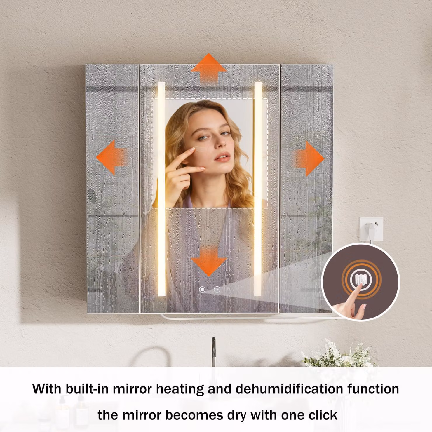 Mobiletti da bagno con specchio, 60 cm - Illuminazione LED con regolazione della temperatura del colore - Antiappannamento e presa di ricarica