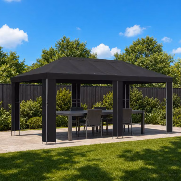 Gazebo da giardino vidaXL in acciaio e poliestere nero 6 x 3 m