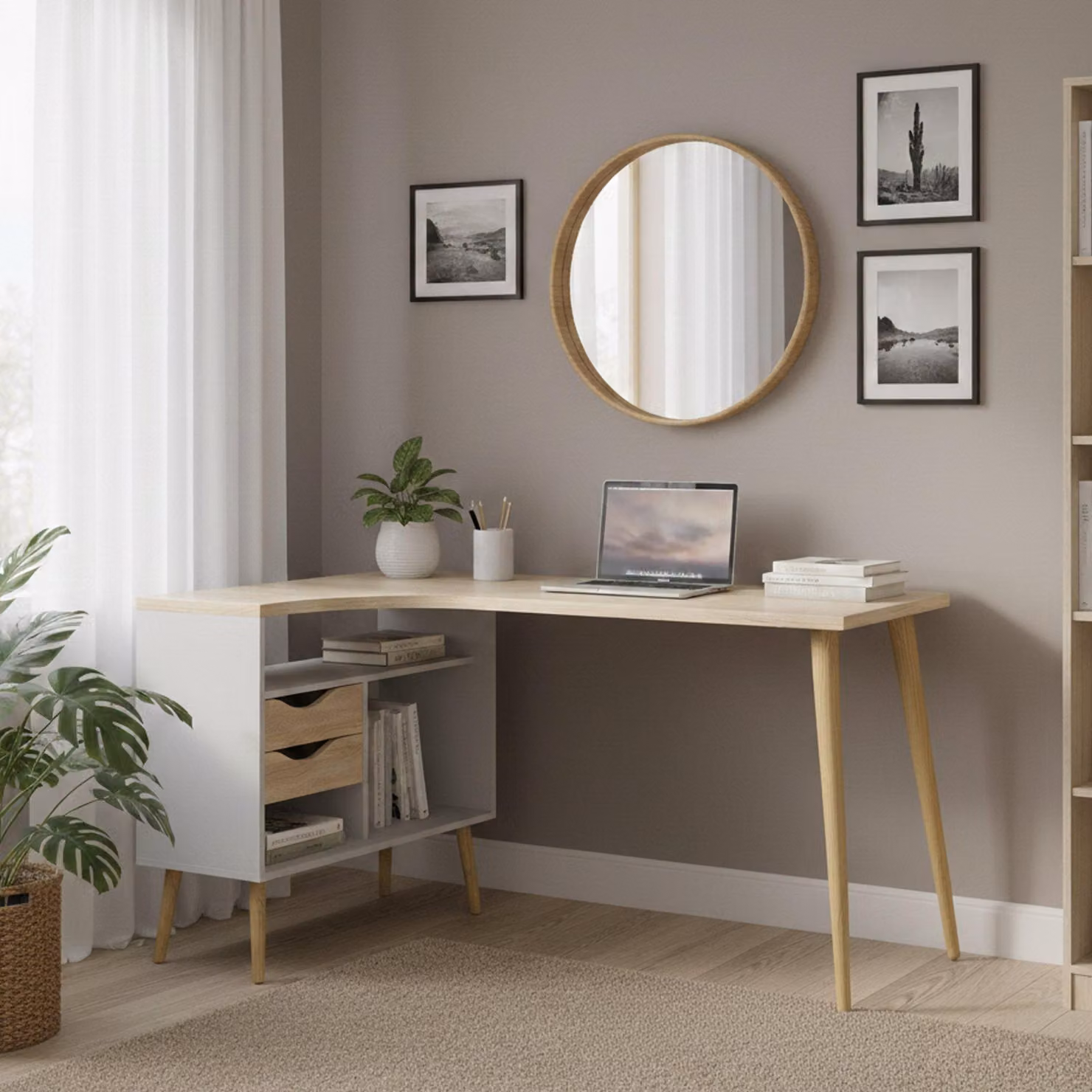 Dmora Scrivania Katherine 81x145.1x75.8h cm Bianco, 2 Cassetti Colore Struttura Marrone