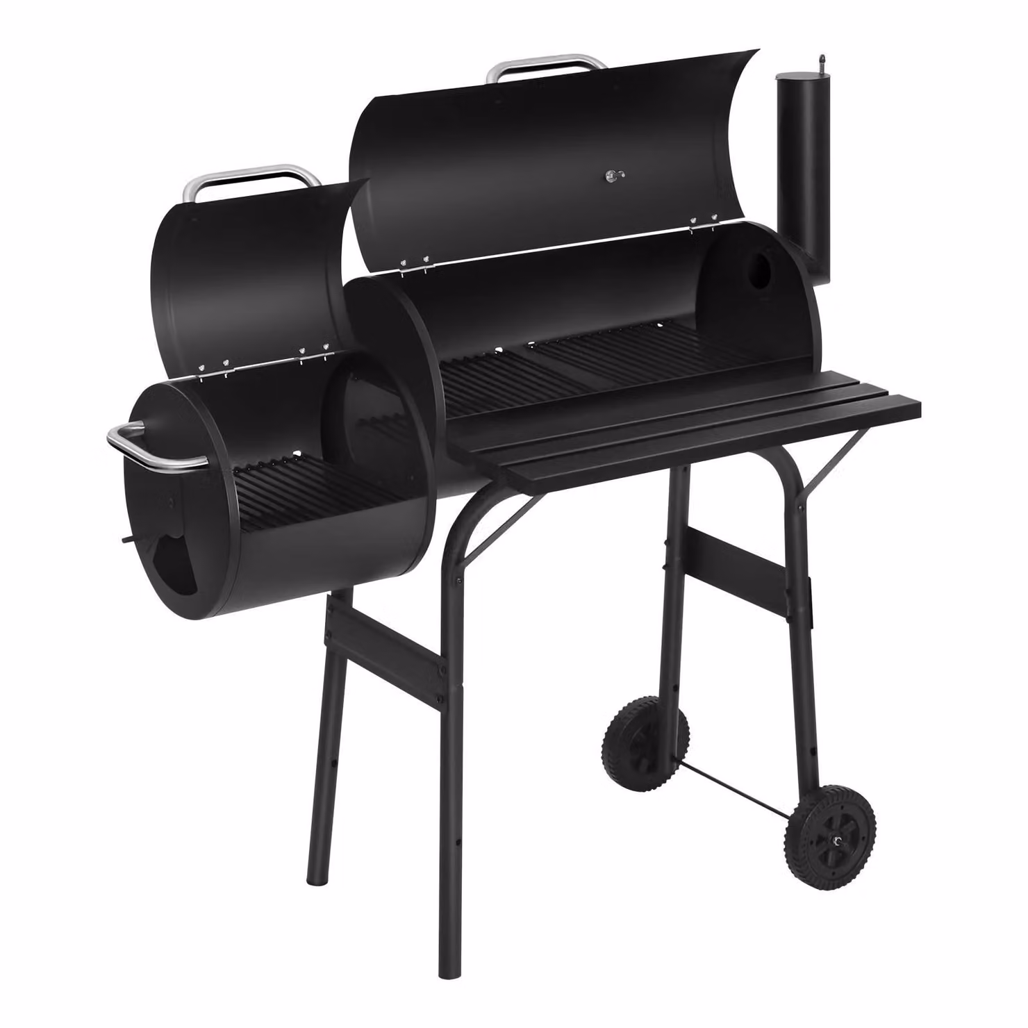 WOLTU carrello barbecue a carbonella carrello barbecue smoker carrello barbecue 2 scomparti con ruote di trasporto 115 * 53 * 114cm, barbecue grill per campeggio giardino, nero