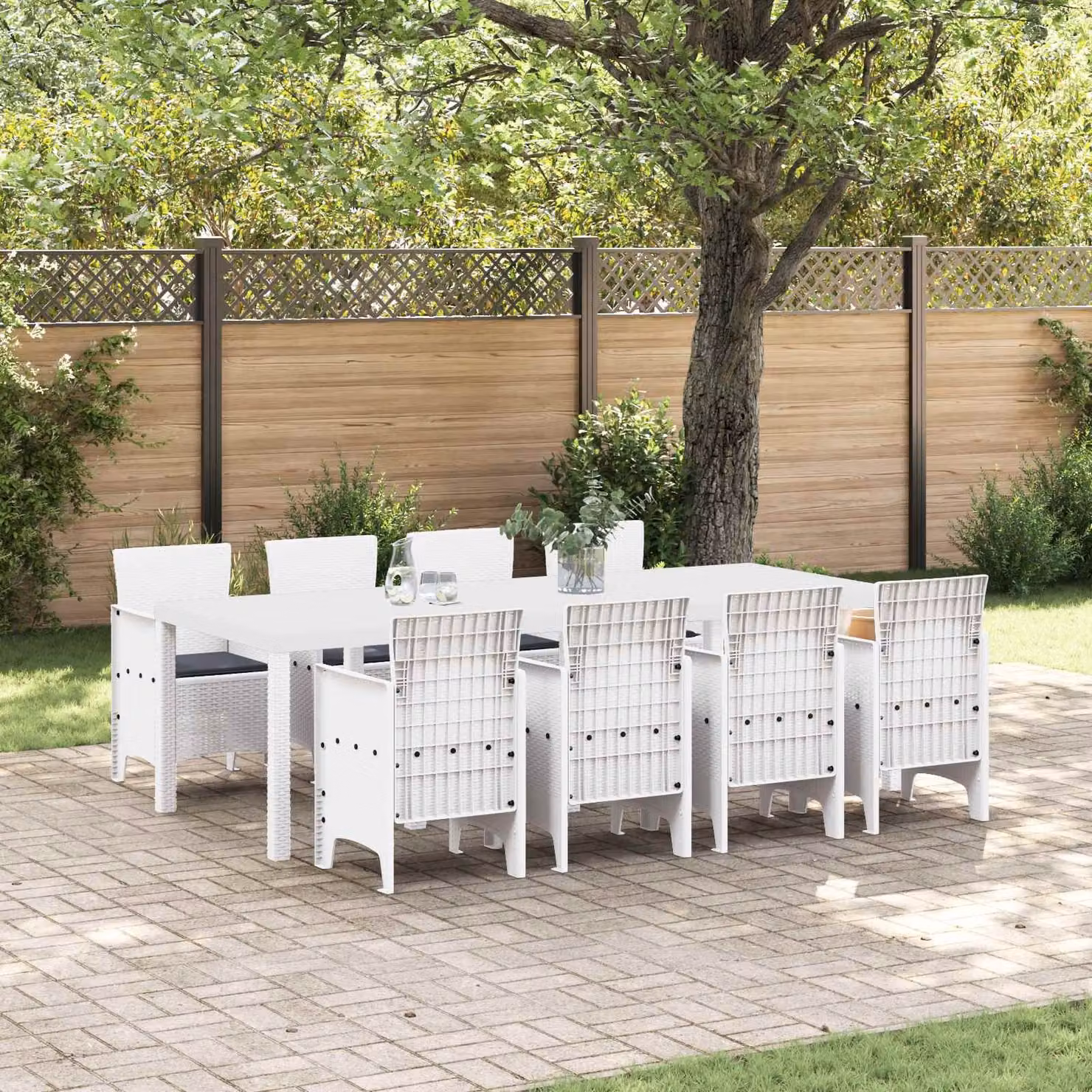 Set da pranzo per giardino e terrazza vidaXL in polyrattan grigio e bianco, 9 pezzi – 1