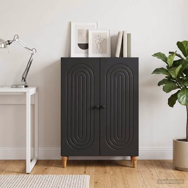 Credenza moderna vidaXL in legno MDF nero opaco L 66 x P 34,5 x H 90 cm