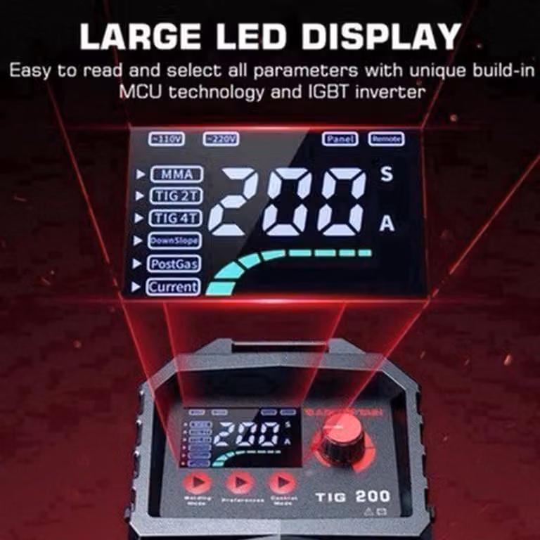 Saldatrice TIG sinergica 2 in 1 - Display a LED - Rossa - Elettrica