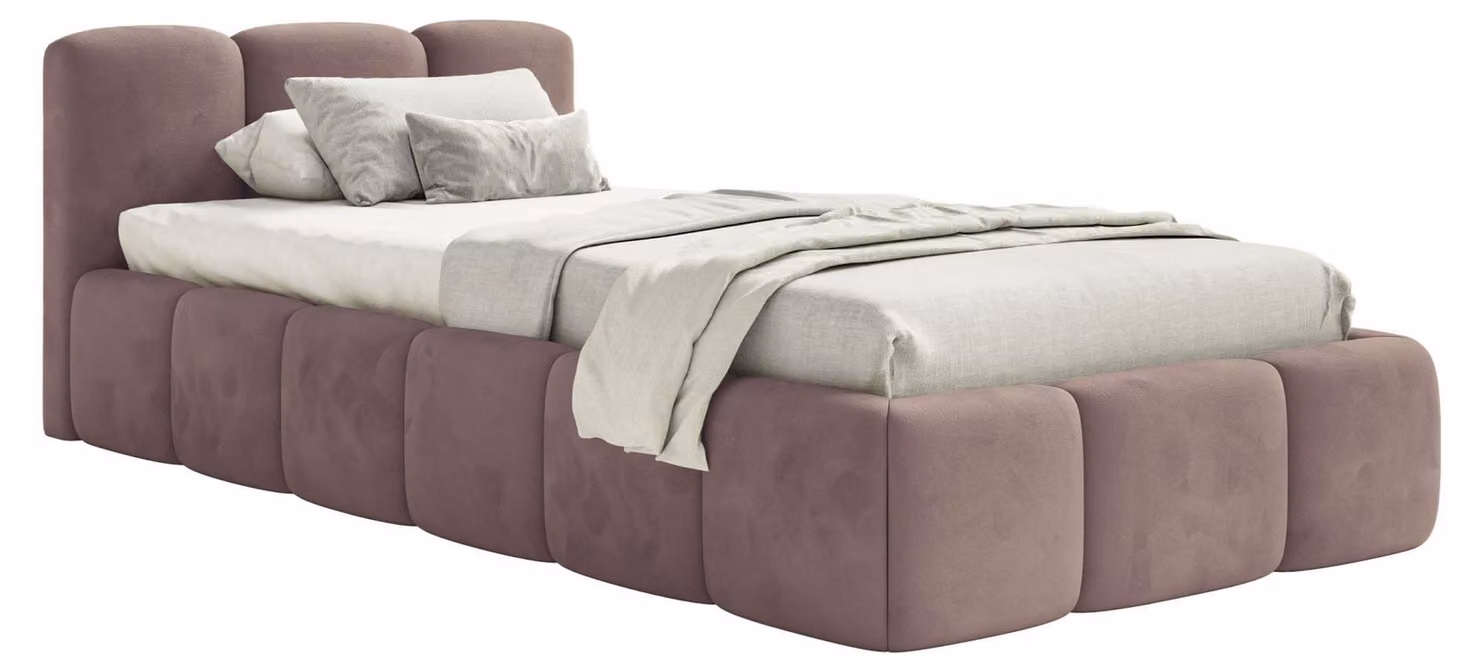 Selsey Cloudy Low – Letto imbottito 90x200 cm, velluto rosa chiaro