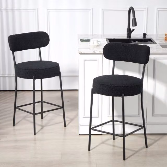 Set da 2 sgabelli da bar OKWISH con seduta imbottita in tessuto nero e telaio in metallo e plastica per cucina e soggiorno