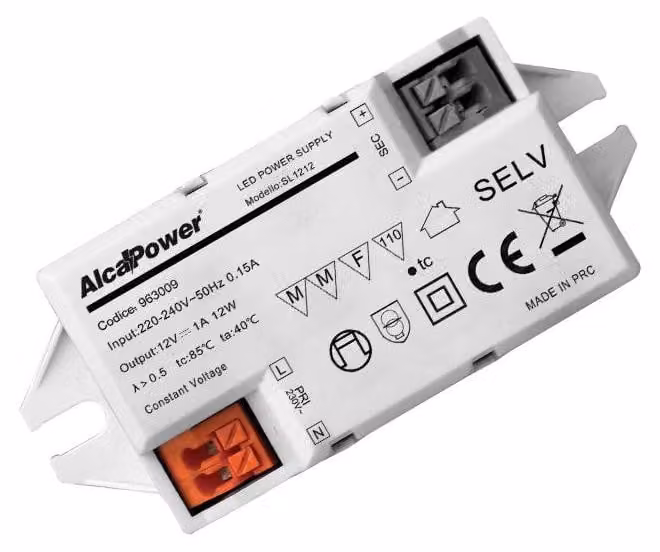 Alcapower Alimentatore Switching per Illuminotecnica 12W 12V 1A IP20, Compatto e Protetto da Sovraccarico, Sovratensione e Cortocircuito 12W1A