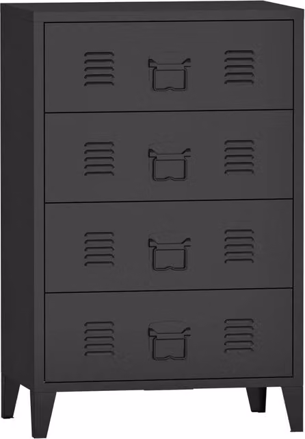 Cassettiera en.casa in metallo con 4 cassetti stile industrial nero opaco H 92 x L 80 x P 40 cm