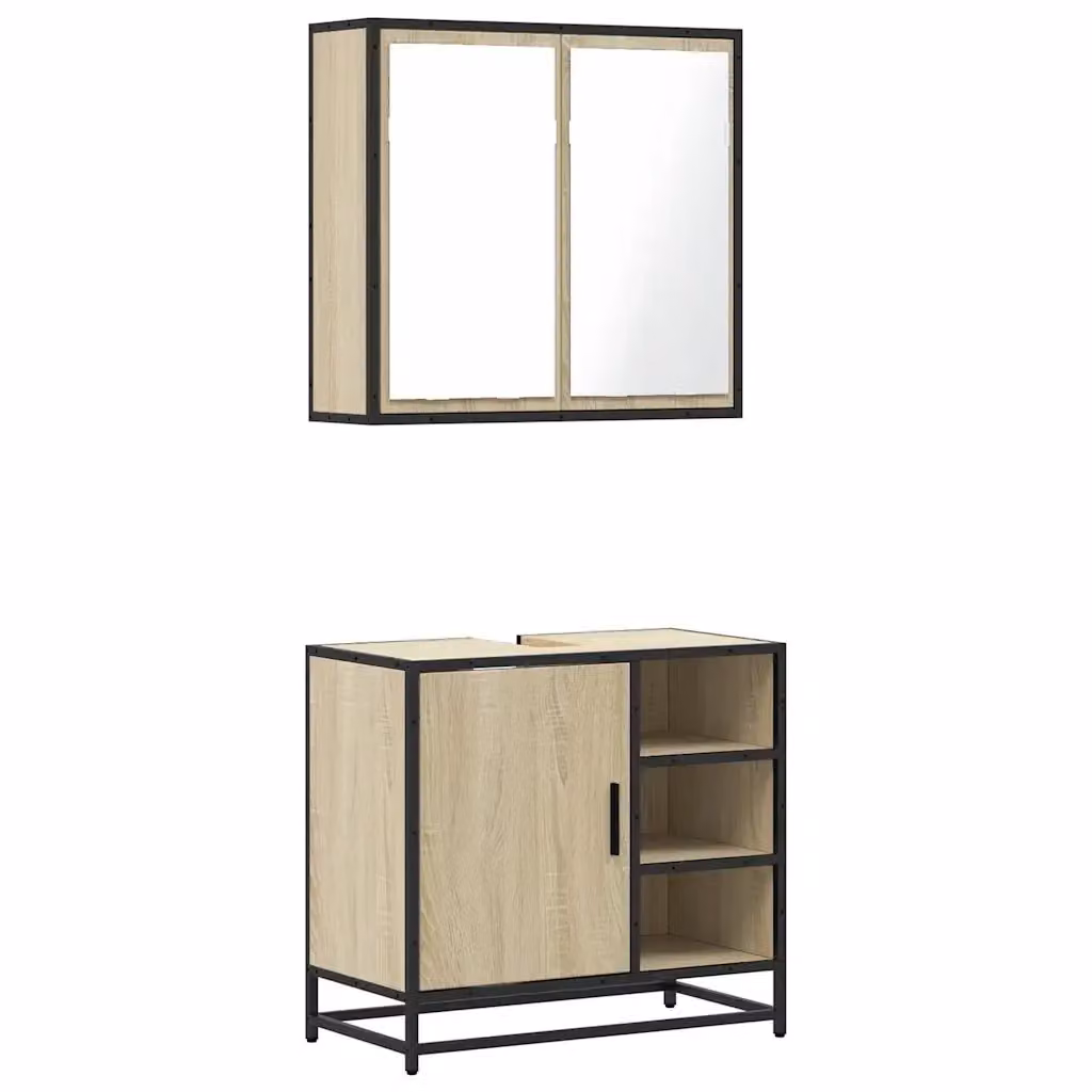 Set Mobili da Bagno Industrial vidaXL in Legno e Metallo Beige, composto da Mobile Lavabo e Armadietto con Specchio, L/P/H: 65 x 33 x 60 cm – 2