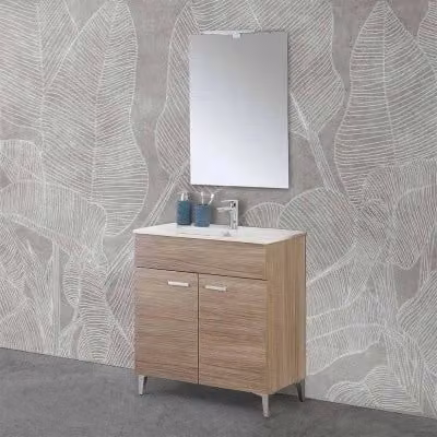 Mobile bagno a terra Martha in rovere tropea con lavabo e specchio LED L/P/H: 80 x 39 x 85,5 cm